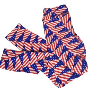 LuLaRoe One Size 2-10 Leggings Patriotic Stars & Stripes USA Flag Red White Blue